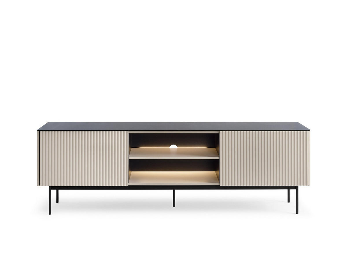 TV-LOWBOARD DIJON RTV180 180 cm (Kaschmir, Antisol-Glasplatte, LED) - Kaschmir/Schwarz, Glas/Holz (180/57/39cm) - Ravio