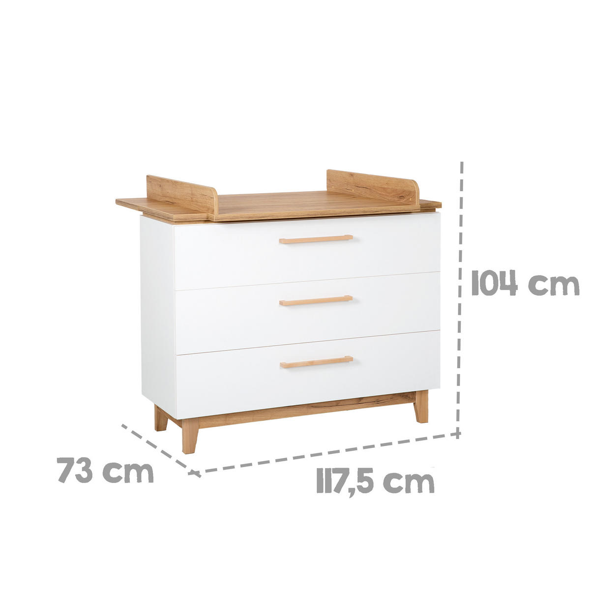 WICKELKOMMODE Finn - Hellbraun/Weiß, Holz/Holzwerkstoff (117.5/104/78cm) - Roba