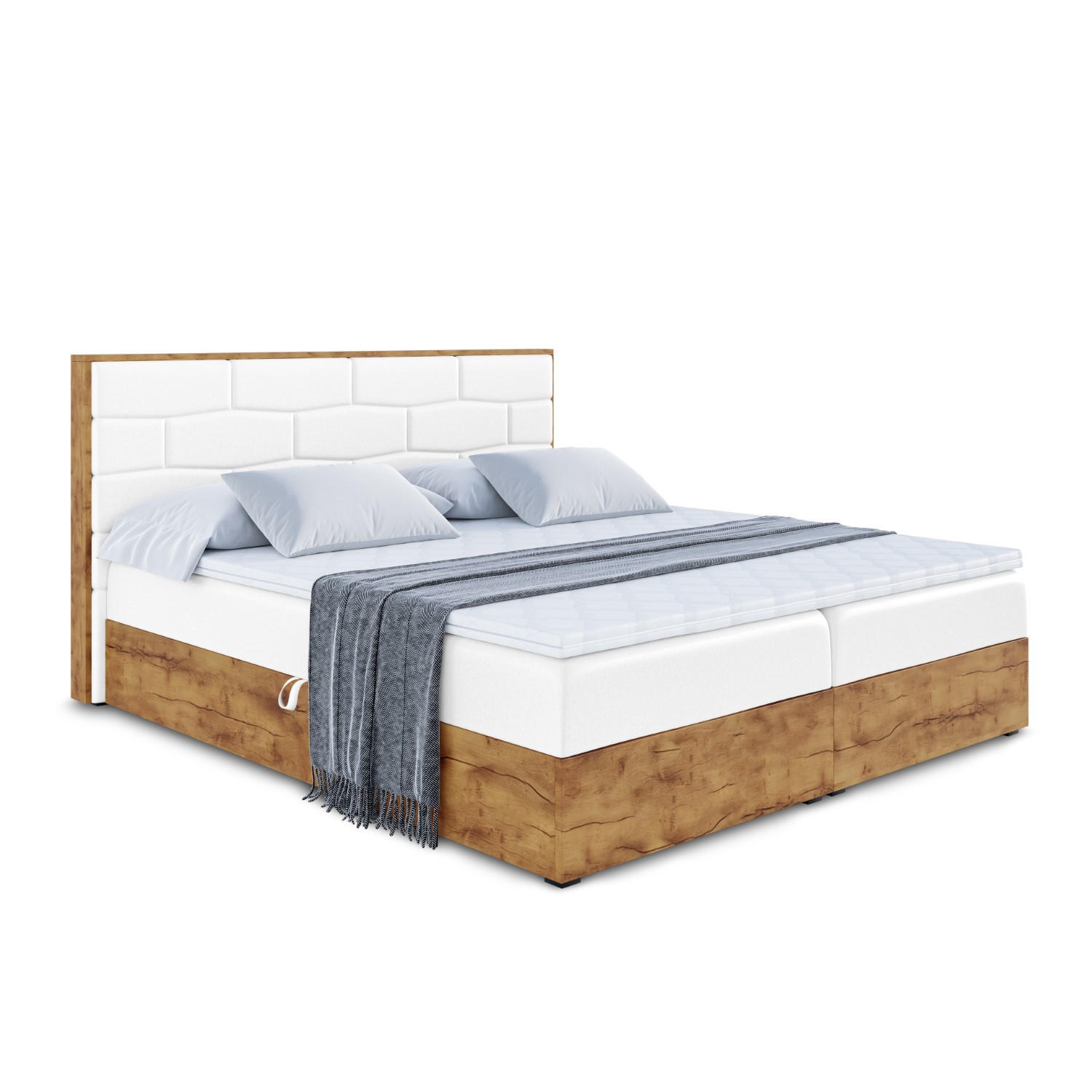 BOXBETT mit Matratze H3 und Lattenrost - LOLLI8 - 200x200 - Weiß Hochglanz - Weiß, Holzwerkstoff/Kunststoff (200/200cm) - ALTDECOR