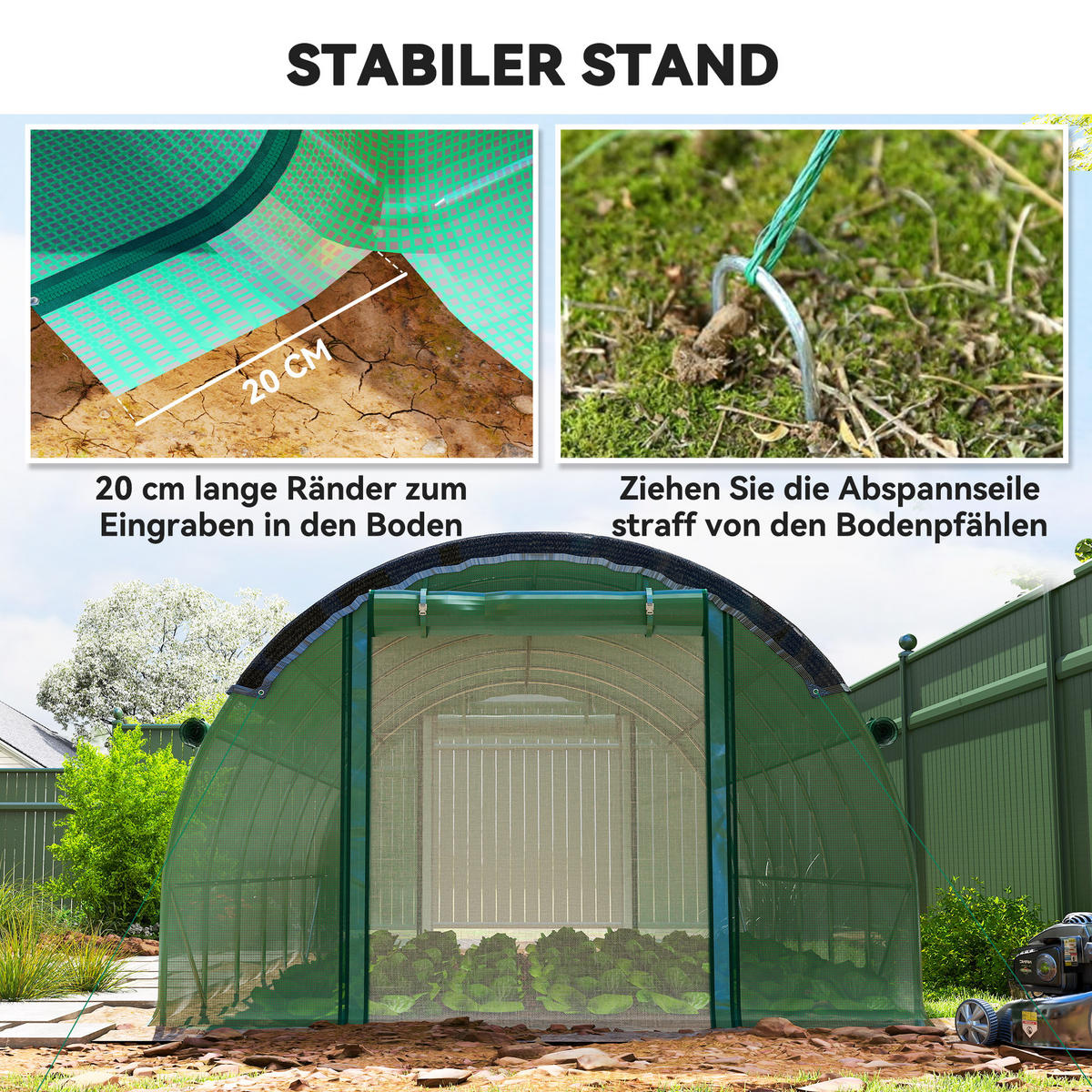 FOLIOVÝ TUNEL, 600L x 300B x 198H cm - zelená barva, plast (300/198/600cm) - Outsunny