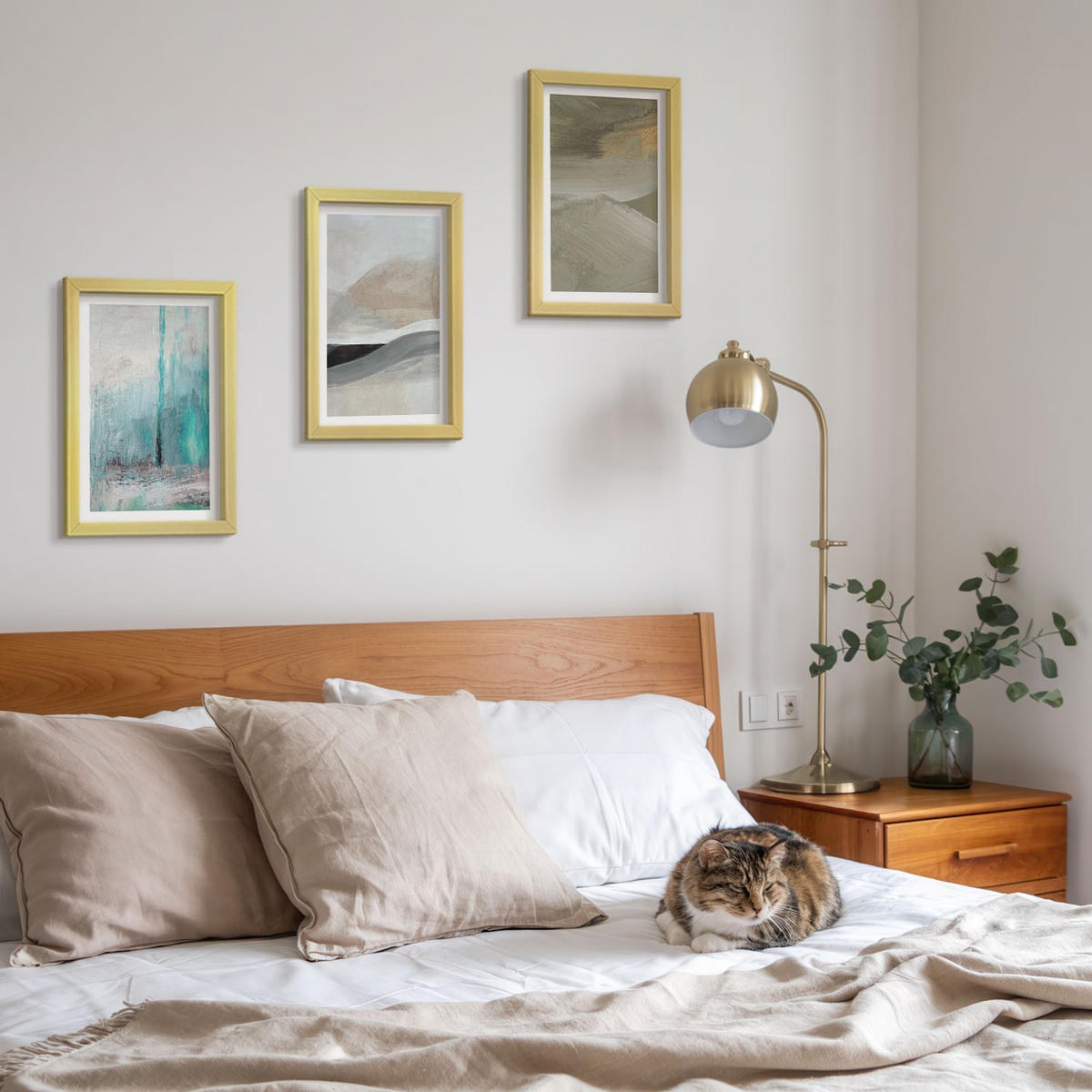 BILDER SET 3er Set - 20x30 cm Goldrahmen - Gemalte abstrakte Dekorationen - Goldfarben, Kunststoff (20/30cm) - TULUP
