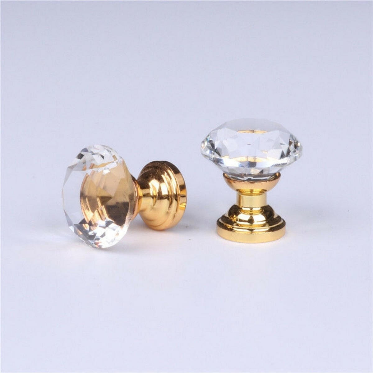 GLASKNAUF 10er-Set Gold Diamant Zinklegierung 30 mm mit Schrauben Schrank Küche - Goldfarben, Glas (3/3/3cm) - MCBOSON