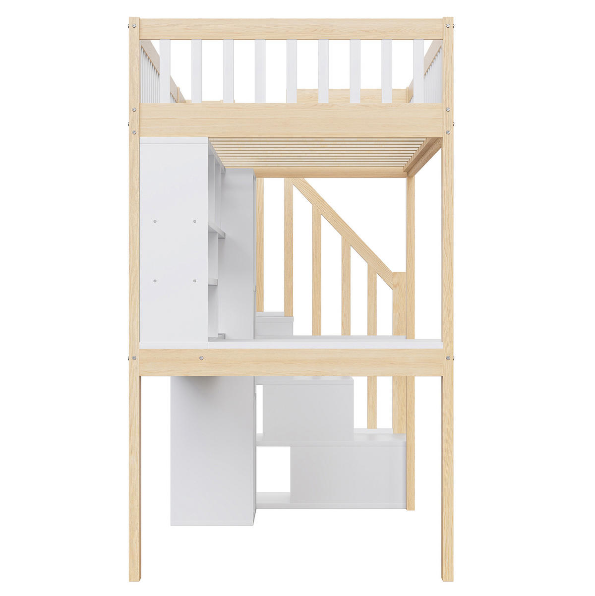 HOCHBETT 90/200 cm Weiß/Natur mit LED, Ablageleiter und Schreibtisch - Weiß, Holzwerkstoff (90/200cm) - MIVRAY