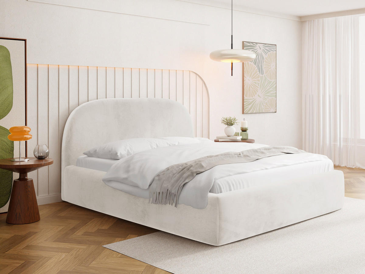 POLSTERBETT Puro mit Bettkasten, Creme Samt 120 x 200 cm – mit Metall-Lattenrost - Beige/Birkefarben, Kunststoff/Textil (120/200cm) - WFL GROUP