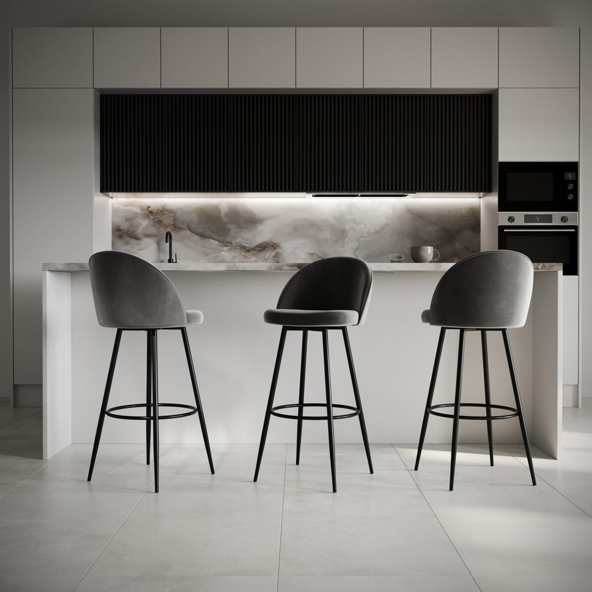 BARHOCKER (2er-set) aus samt - houndi 52/47/102 cm - Dunkelgrau, Textil (47/102/52cm) - Calicosy