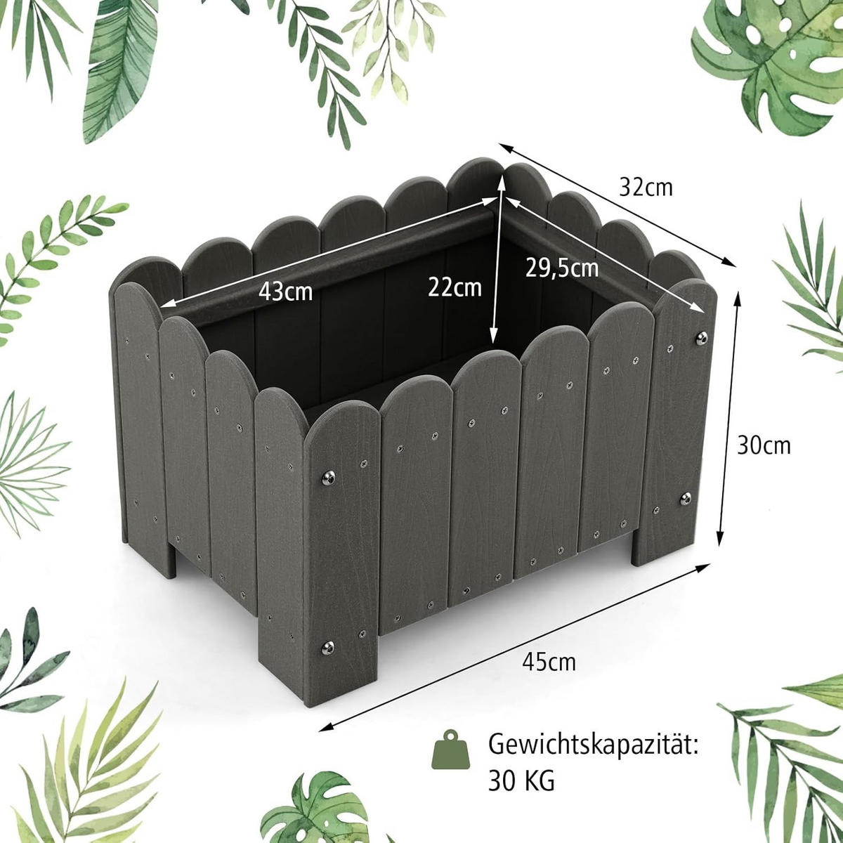 BLUMENKUBEL 2er-Set Grau - Grau, Kunststoff (30cm) - COSTWAY