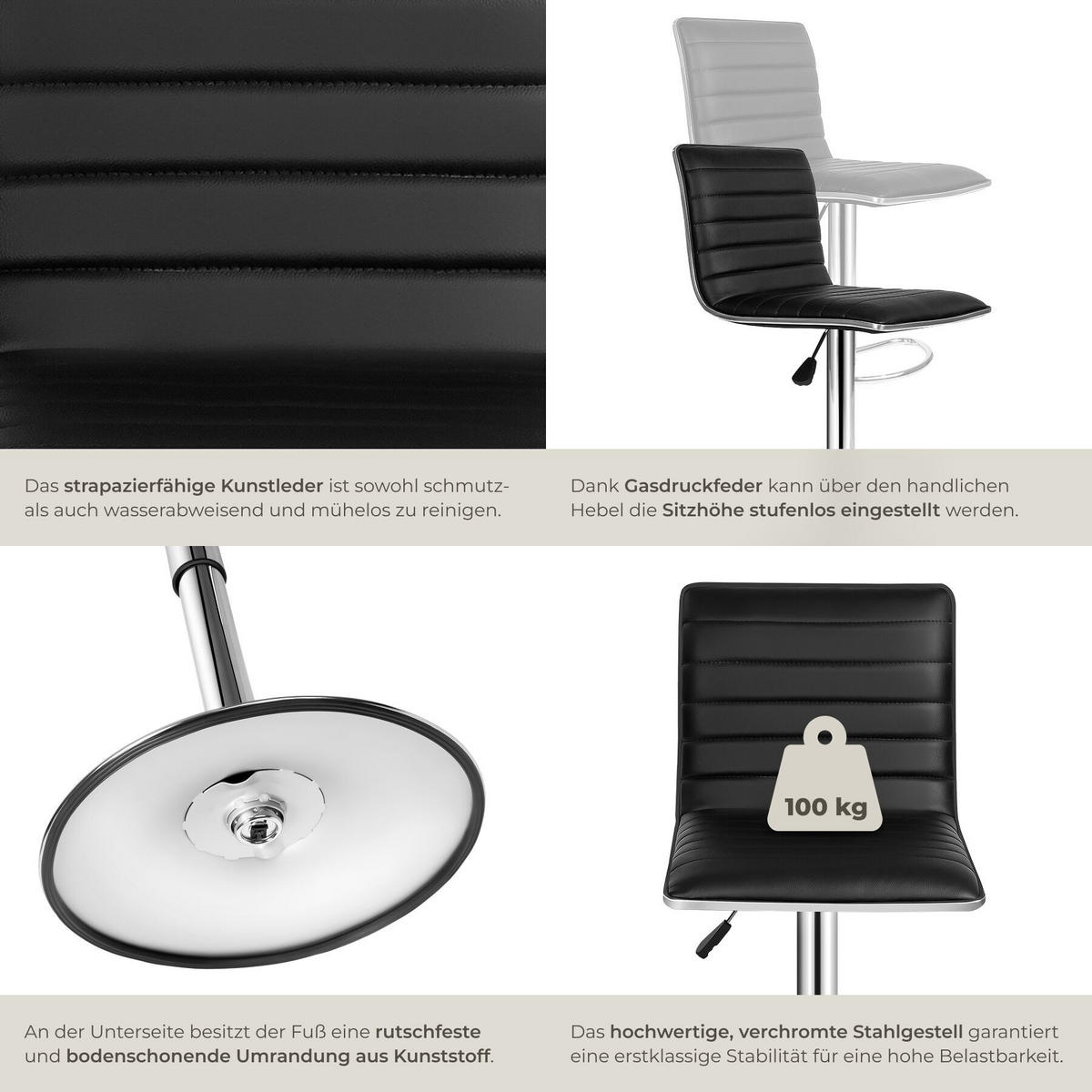 BARHOCKER 2er Set Johannes, Sitzhöhe 60 - 81 cm, schwarz - Schwarz, Leder/Textil (40/109/38cm) - tectake