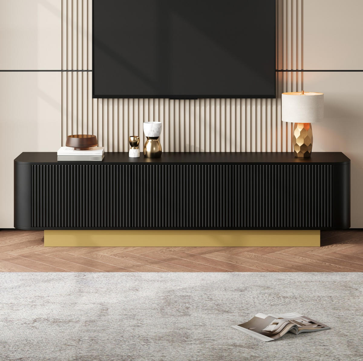 TV-LOWBOARD 170/40,5/47 cm mit 3 Türen, verstellbarem Einlegeboden und Kabelführung, Schwarz - Schwarz, Holzwerkstoff (170/47/40.5cm) - Redom