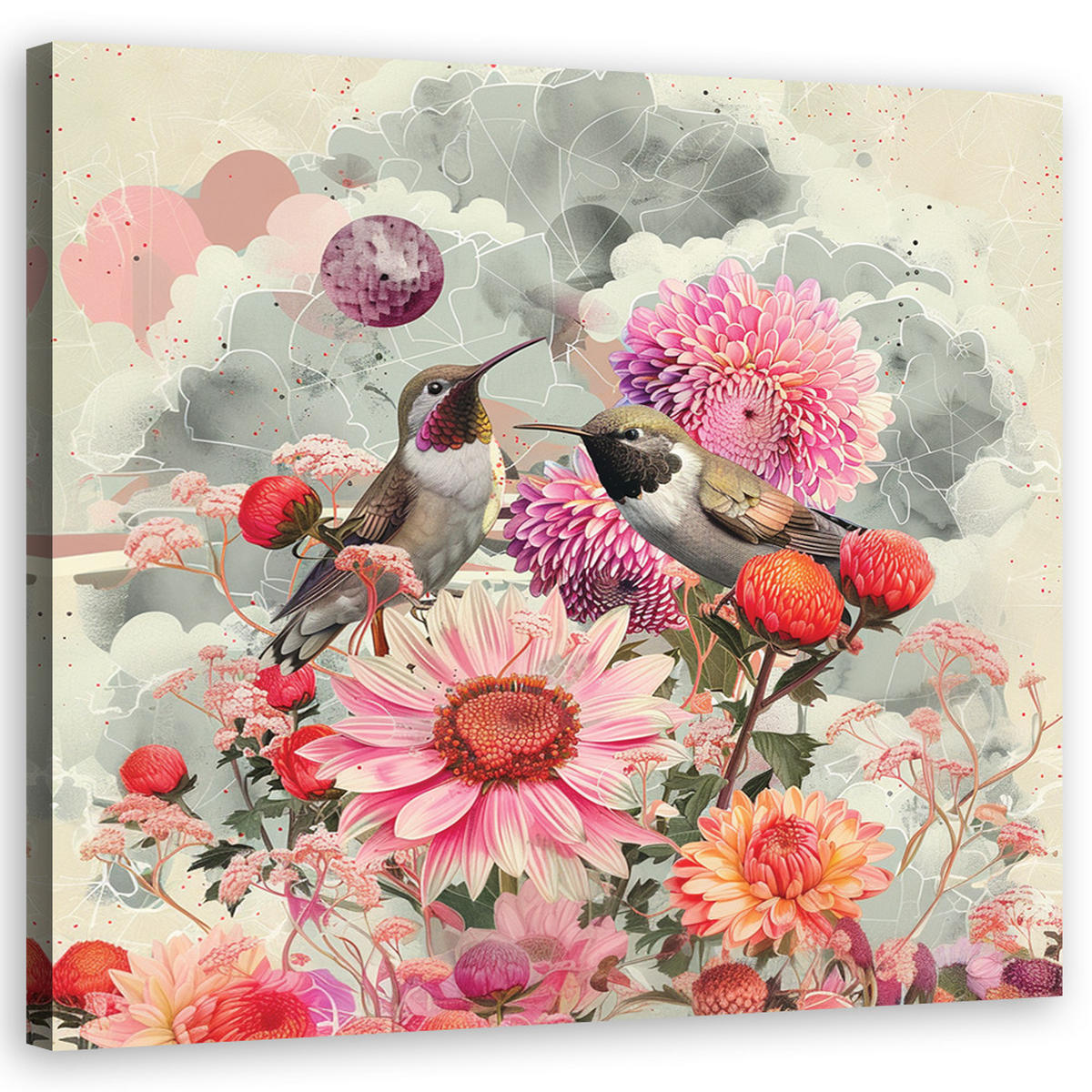 WANDBILD bunte blumen und vögel - Multicolor, Textil (50/50cm) - Feeby