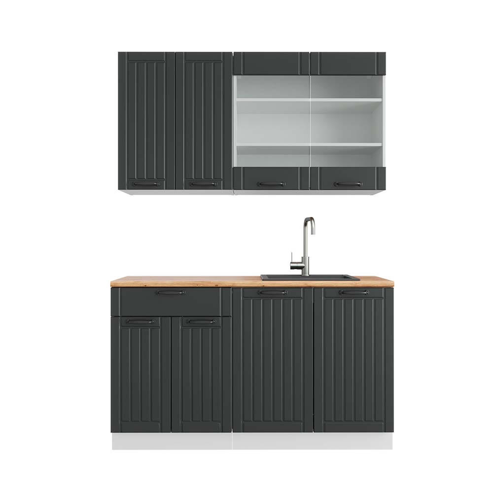 SINGLEKÜCHE Fame-Line Anthrazit Landhaus/Weiß 140 cm, AP Eiche - Dunkelgrau/Weiß, Holzwerkstoff (140/81.6/60cm) - Vicco