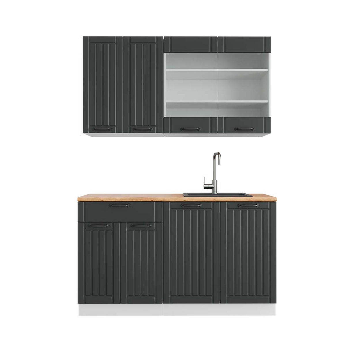 SINGLEKÜCHE Fame-Line Anthrazit Landhaus/Weiß 140 cm, AP Eiche - Dunkelgrau/Anthrazit, Holzwerkstoff (140/81.6/60cm) - Vicco