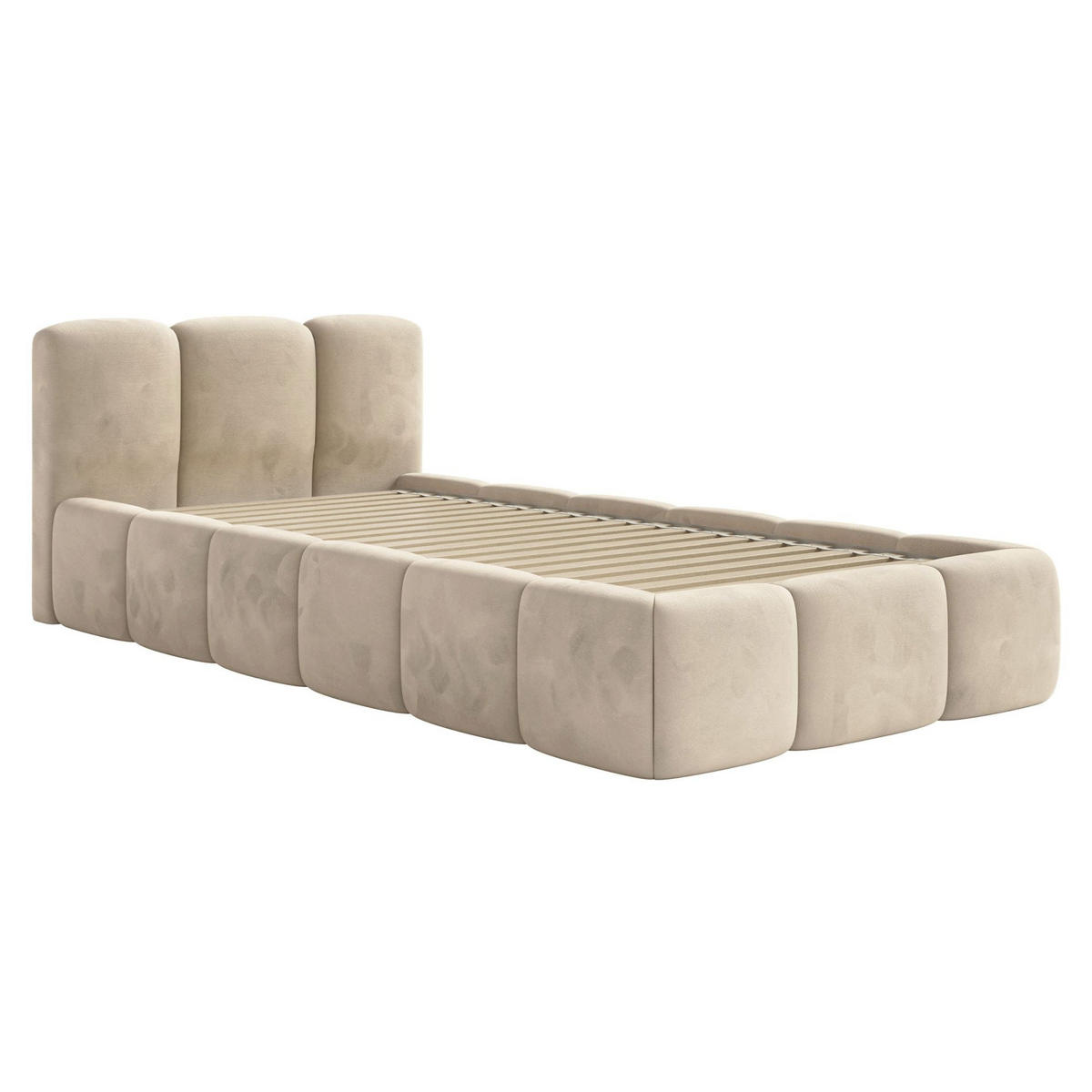POLSTERBETT Cloudy Low Hellbeige Samt, 90x200 cm - Ecru/Schwarz, Kunststoff/Textil (90/200cm) - Selsey