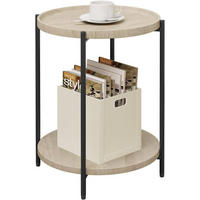 COUCHTISCH rund, mit 2 Ablagen, Helle Eiche - Eichefarben/Schwarz, Holzwerkstoff/Metall (43/43/51cm) - Woltu