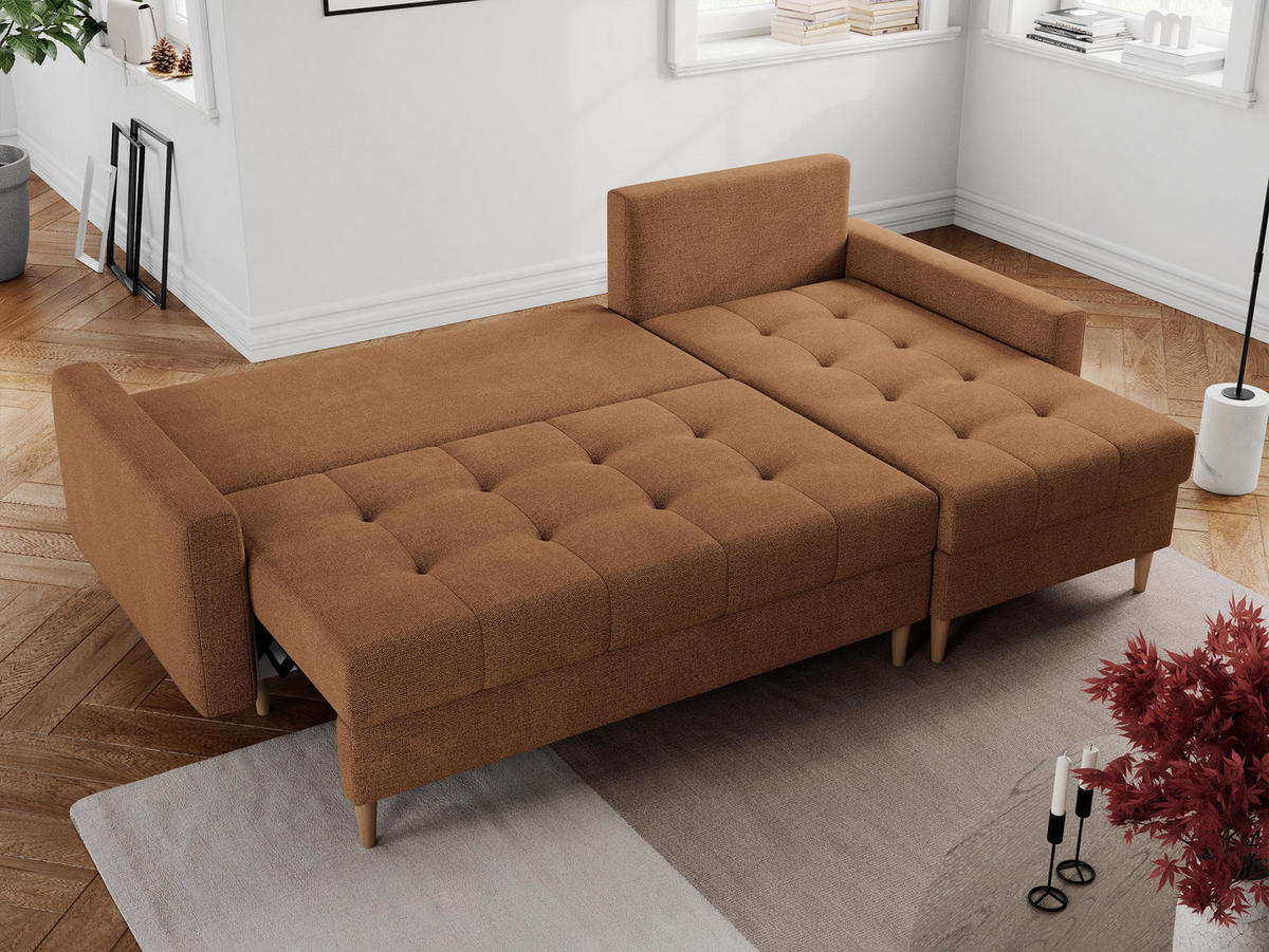 ECKSOFA Colin Struktur Orange - Orange/Braun, Holz/Textil (220/140cm) - MKS