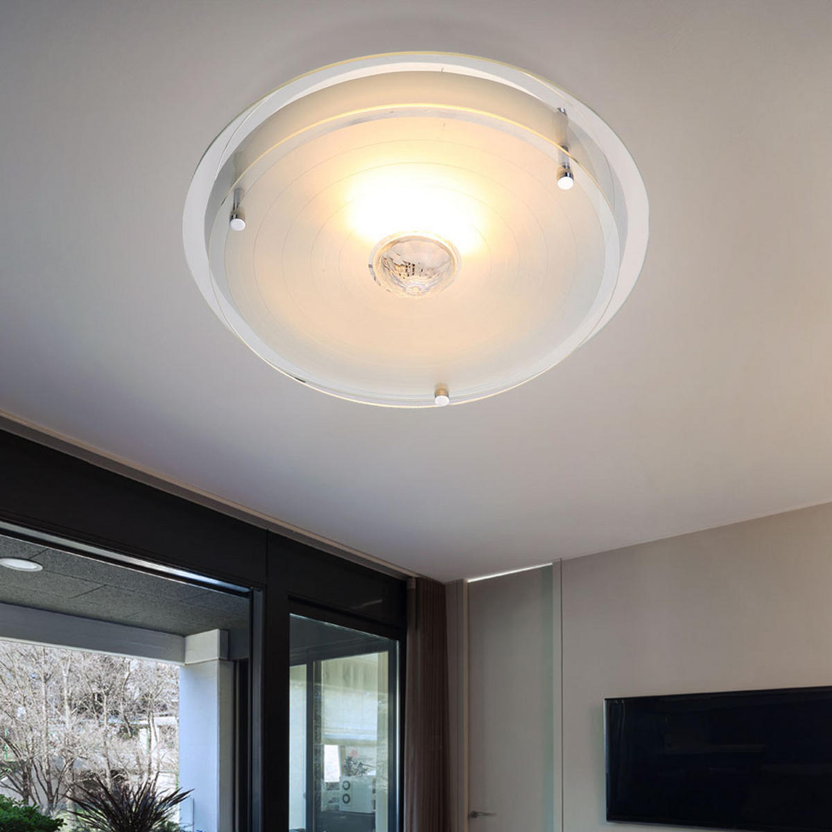 DECKENLEUCHTE Metall Chrom Kristalloptik Silber - Silberfarben, Glas (23.5/23.5/11cm) - Globo Lighting