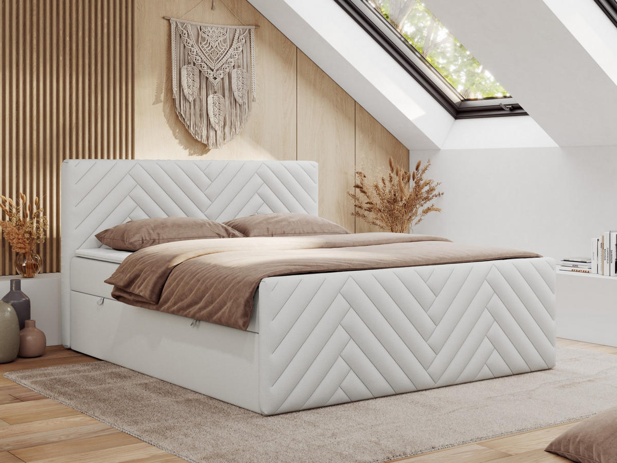 BOXBETT PARIS DUO 120/200 - Weiß Kunstleder - H3 - Weiß, Holz/Textil (120/200cm) - MKS