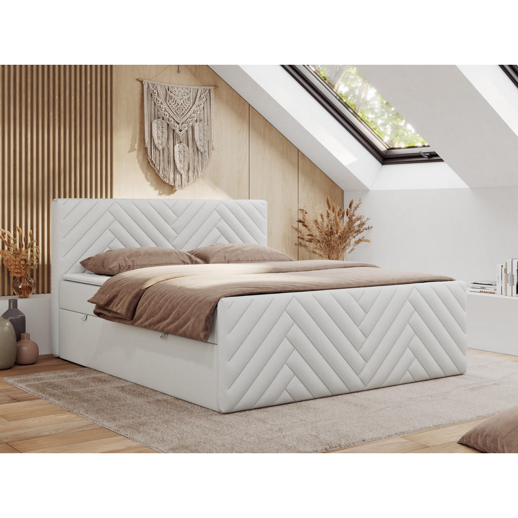 Thumbnail - MKS Boxbett, Weiß, Textil, 2-Sitzer, H4, 7-Zonen, Rechteckig, 120x200 cm, Oeko-Tex®, Schlafzimmer, Betten, Boxspringbett...