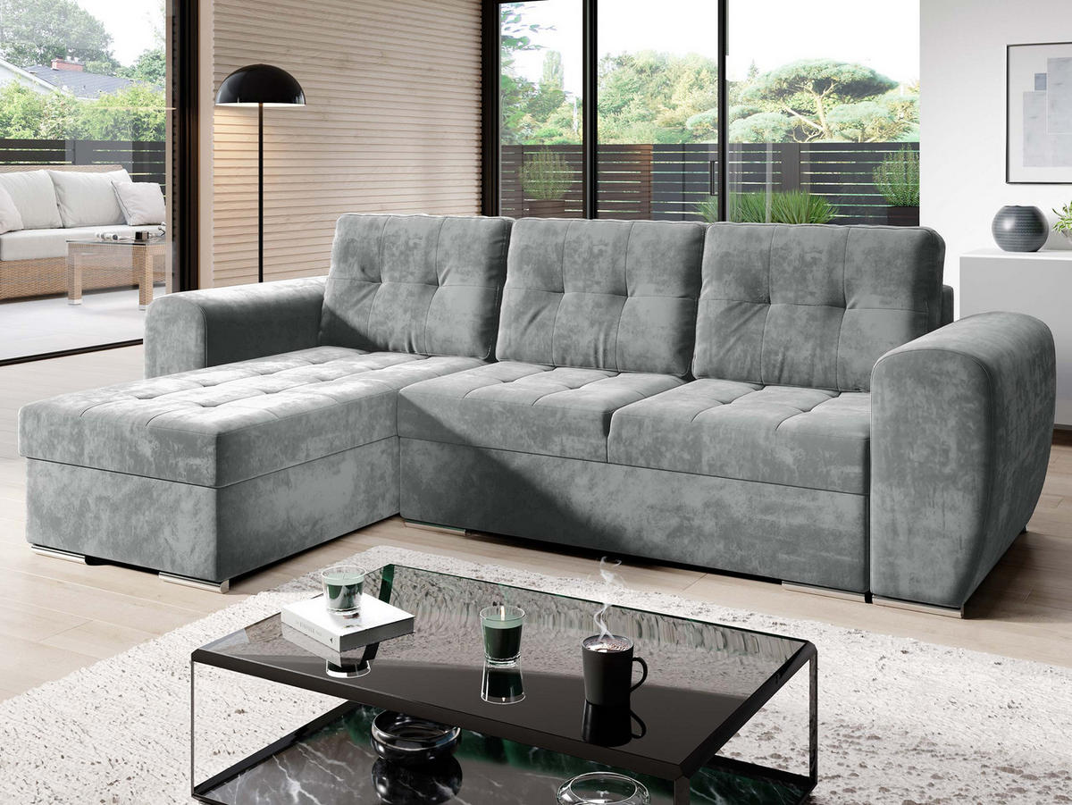 ECKSOFA Bari - Silberfarben/Grau, Holz/Textil (256/157cm) - MIRJAN24