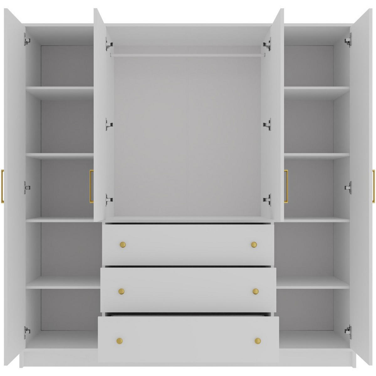 DREHTÜRENSCHRANK Rilo mit 4 Türen und 3 Schubladen, 200 cm, Weiß - Weiß, Holzwerkstoff (196/210/58cm) - Beautysofa