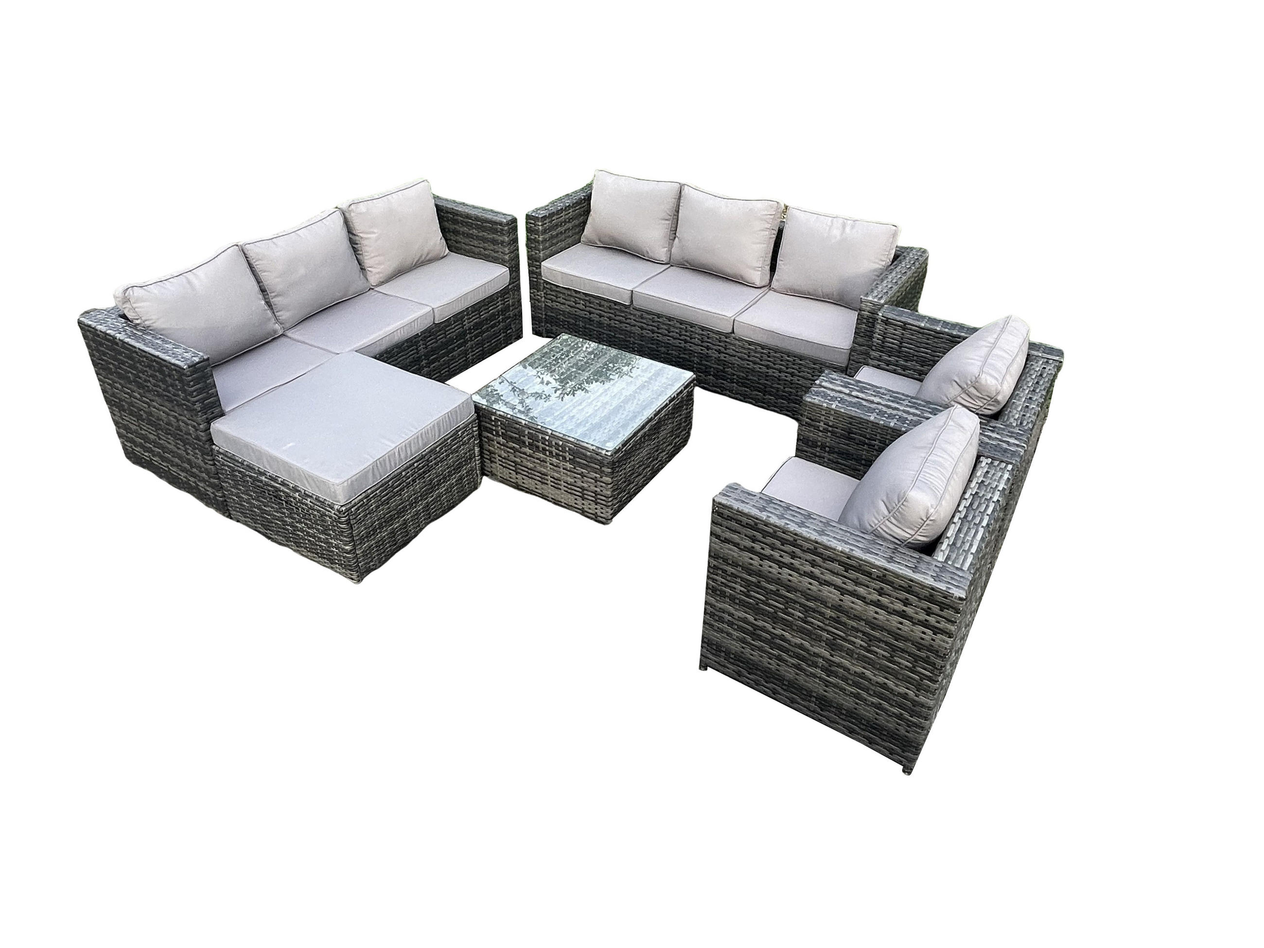 GARTENTISCHGRUPPE Polyrattan 9-Sitzer - Dunkelgrau, Metall - Fimous