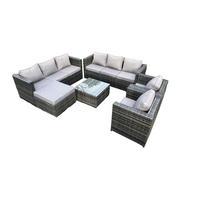 GARTENTISCHGRUPPE Polyrattan 9-Sitzer - Dunkelgrau, Metall - Fimous