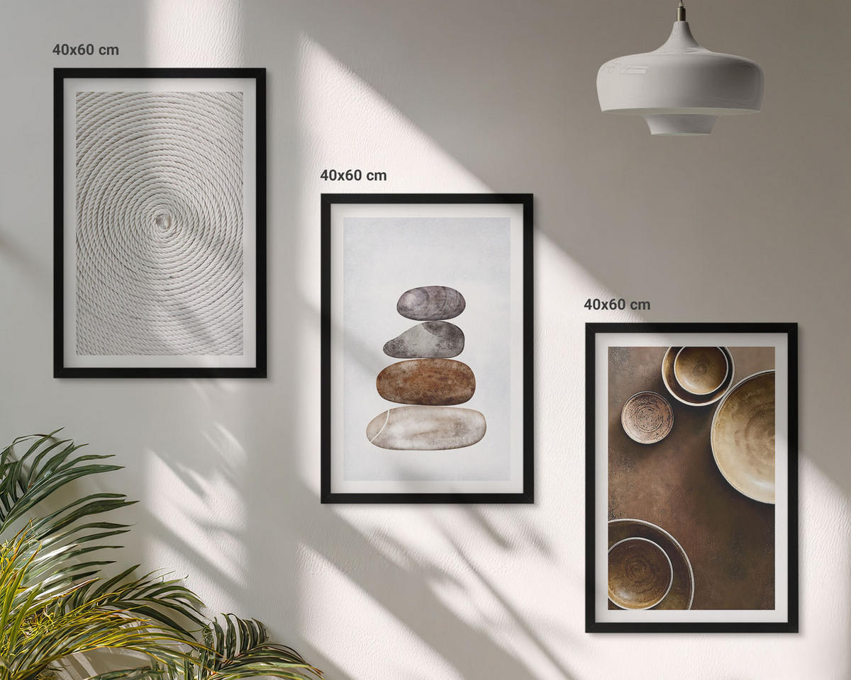 WANDBILDER 3er-Set - 40x60 cm Schwarzer Rahmen - Texturen in der modernen Kunst - Schwarz, Kunststoff (40/60cm) - ArtPrintCave