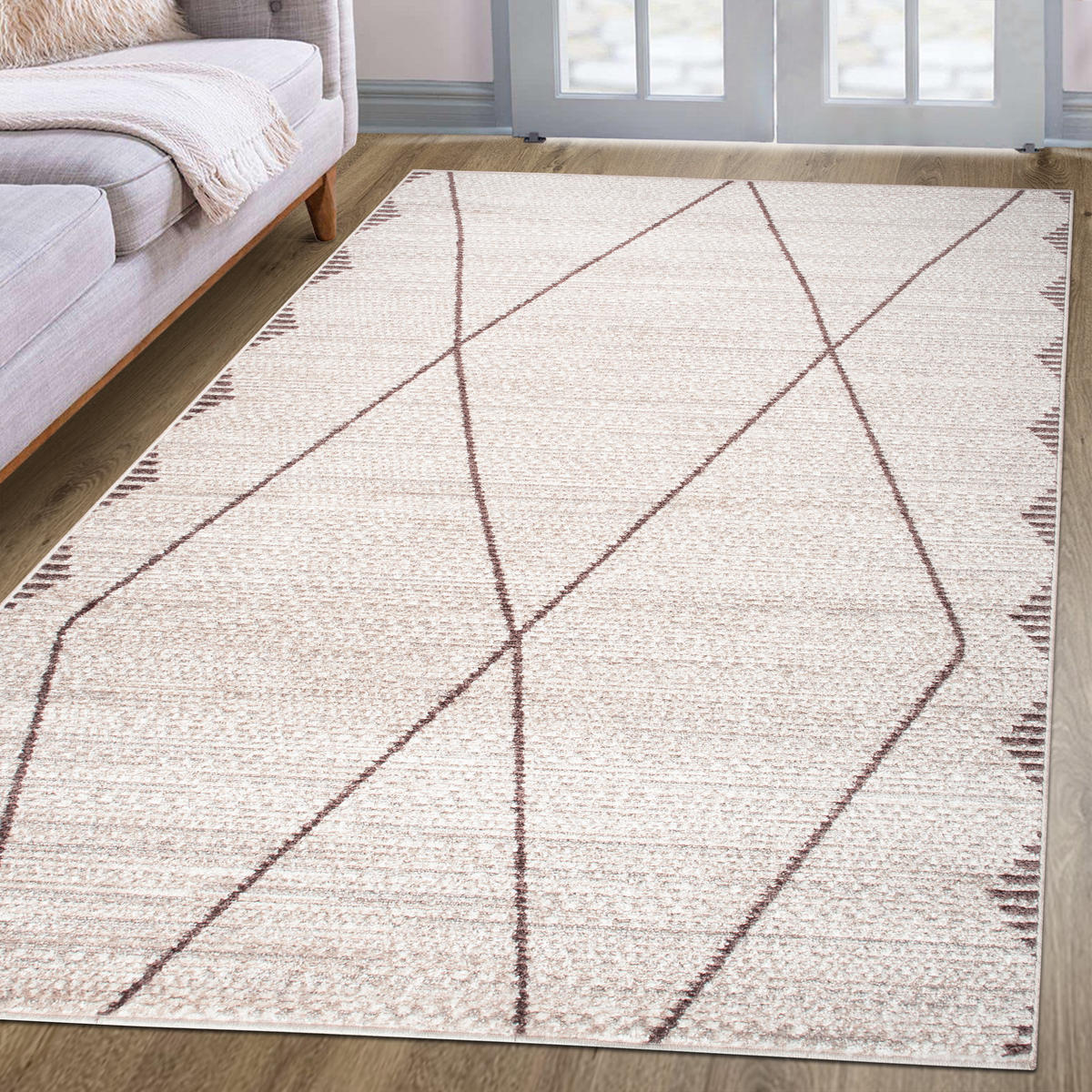 TEPPICH Harmonia Rautenmotiv Hoch-Tief-Effekt beige 120 x 170 cm - Beige/Braun, Kunststoff/Textil (120/170cm) - oKu-Tex