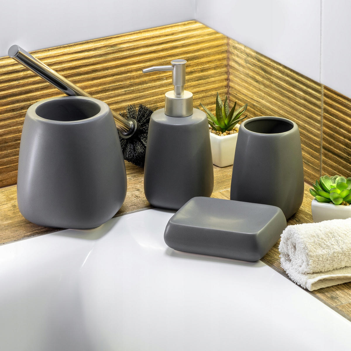 BADEZIMMERTASSE für Zahnpasta und Zahnbürsten, grau - Grau, Keramik (8/11cm) - KADAX