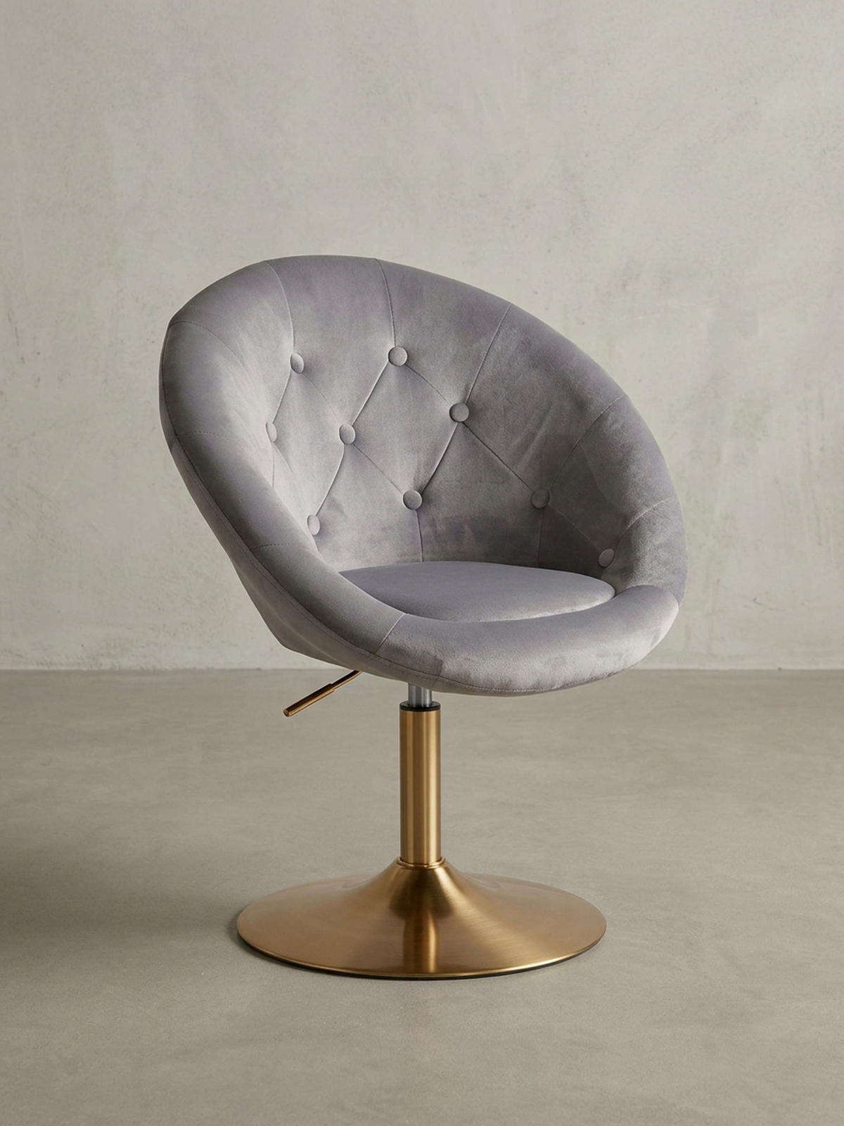 LOUNGESESSEL Chesterfield-Stil mit Samtbezug und 360° Drehfunktion, Grau 67x62x100 cm - Goldfarben/Grau, Textil/Metall (67/100/62cm) - KADIMA DESIGN