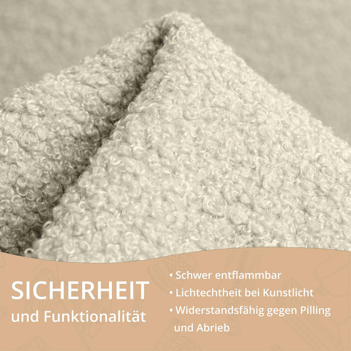 BOUCLESTOFF Quelle Creme – 315 g/m², 140 cm breit, weich & robust, feuer- & UV-resistent - Creme, Textil (140/100cm) - Dreamroots