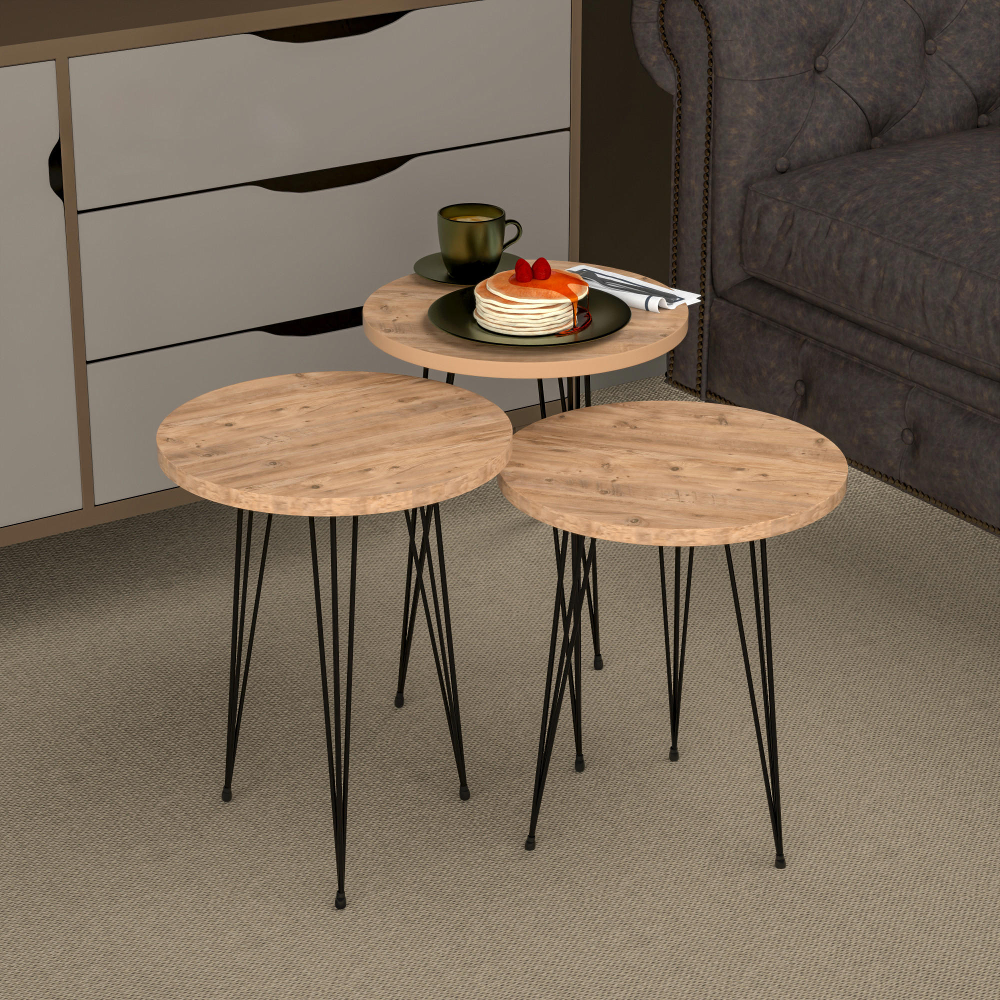 SATZTISCH Ry im 3er Set - Braun, Metall (34/34/55cm) - [en.casa]