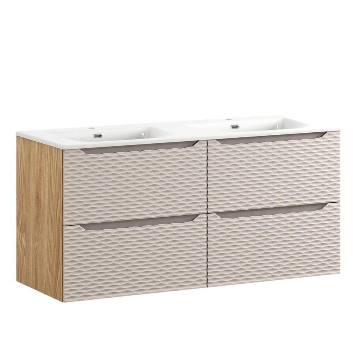 WASCHTISCHKOMBI 120 cm 3 Teile - Ocean Beige O BM437 in Beige / Geölter Eiche - Beige, Holz/Keramik (120/57/46cm)