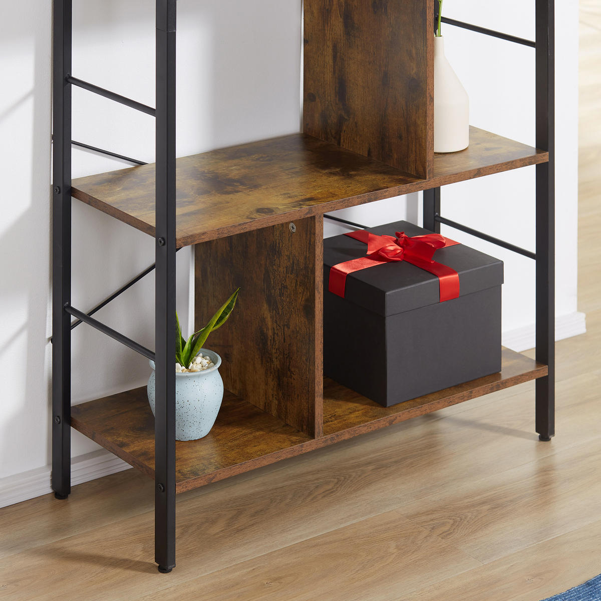 REGAL DE-15532 5-stufig mit Mittelsteg, 74/30/157 cm Braun/Schwarz - Braun, Holzwerkstoff (74/157.5/30cm) - ComfortXL