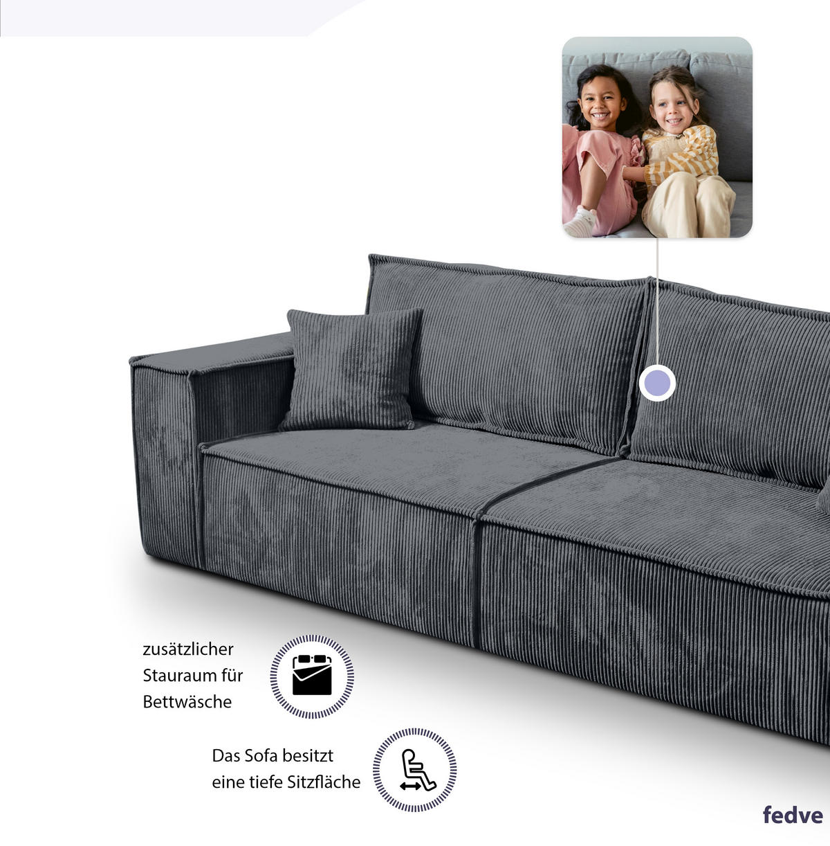 SCHLAFSOFA Sekwana Dunkelgrau (Poso 34) - Dunkelgrau, Textil (255/85/105cm) - Fedve