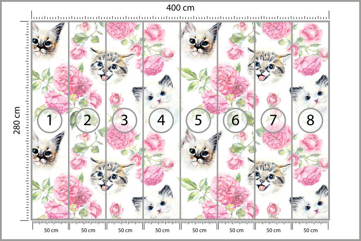 FOTOTAPETE für Badezimmer Kätzchen Rosen Blumen 400x280 - Beige/Rosa, Papier (400/280cm) - Muralo