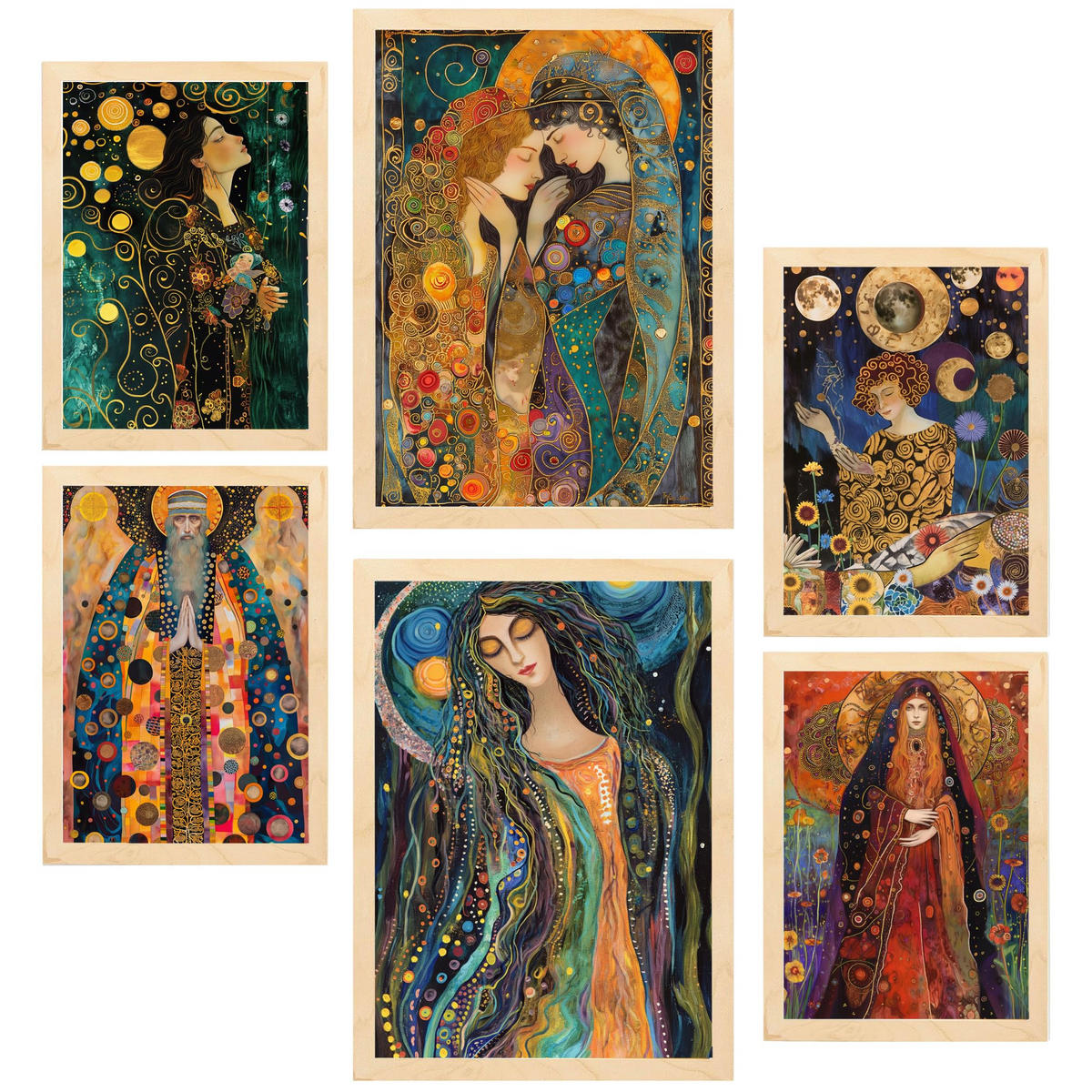 POSTER Set Mit 6 Tarotkarten Arkan A3 & A4 Rahmen Aus Hellem Holz - Beige, Papier (29/3cm) - Nacnic