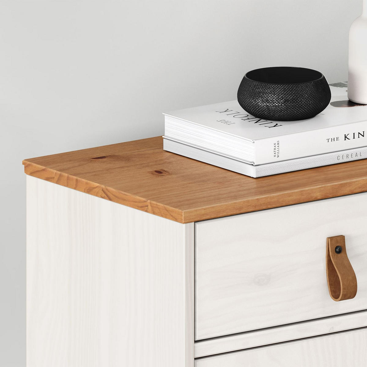 SCHUHKIPPER MIKKA weiß/Eiche - Eichefarben/Weiß, Holz (86/105/30cm) - IDIMEX