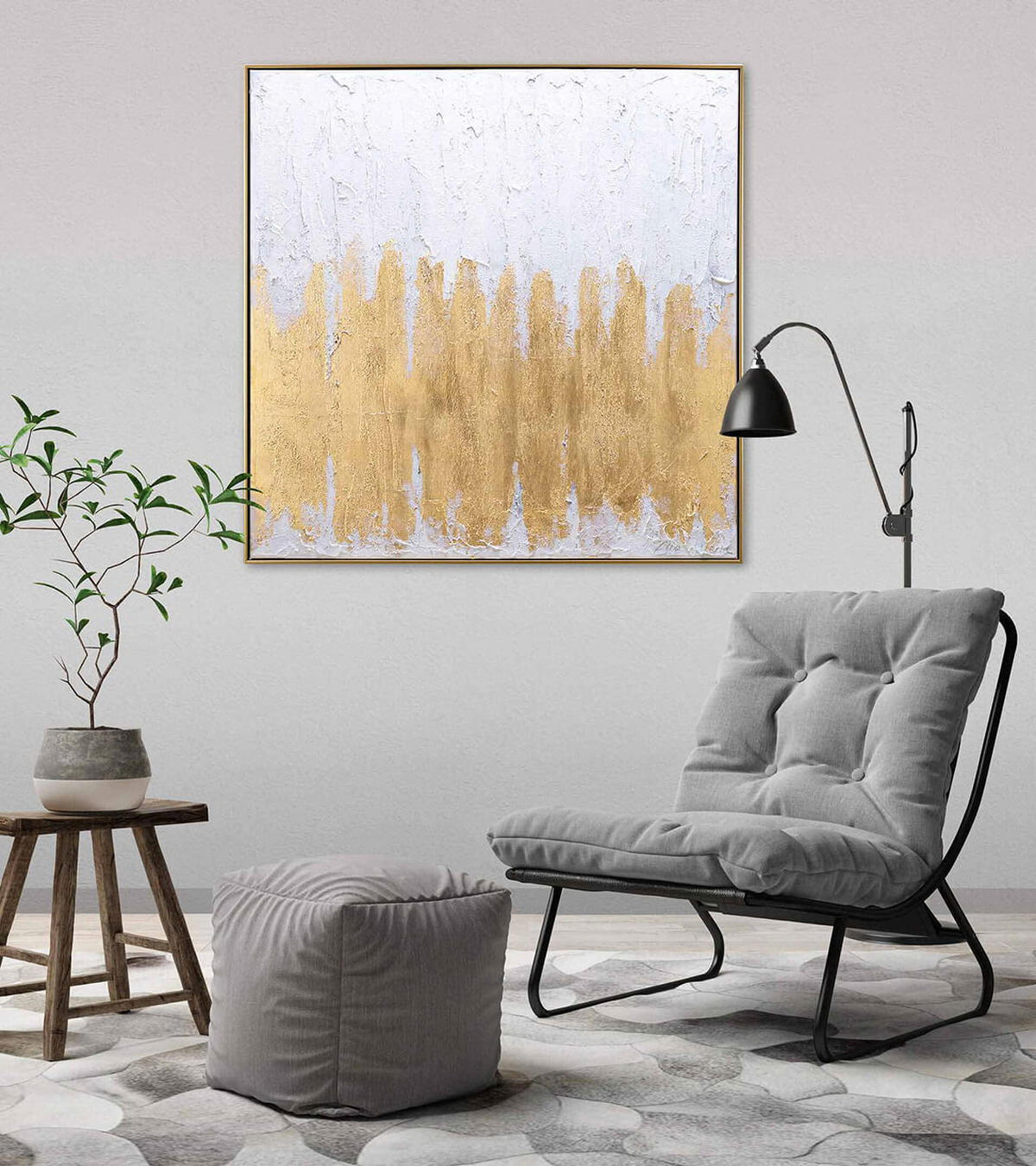 ACRYLBILD HANDGEMALT 80/80 cm - Beige/Goldfarben, Textil (80/80cm) - KUNSTLOFT