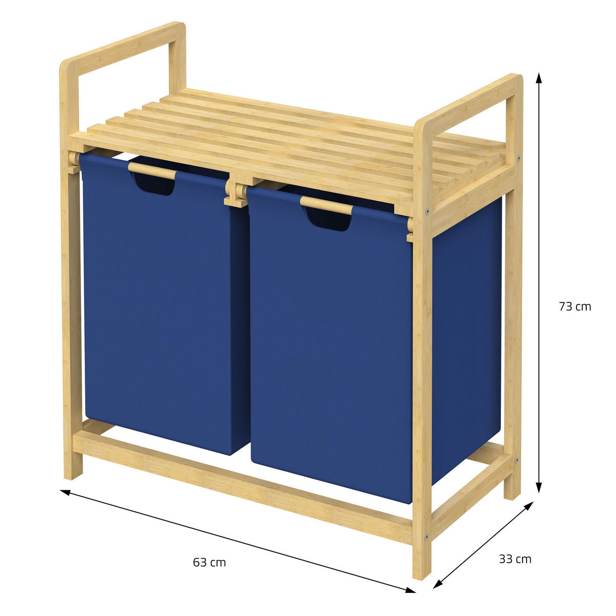 WÄSCHEKORB Bambus Dunkelblau - Blau, Holz (33/73/63cm)