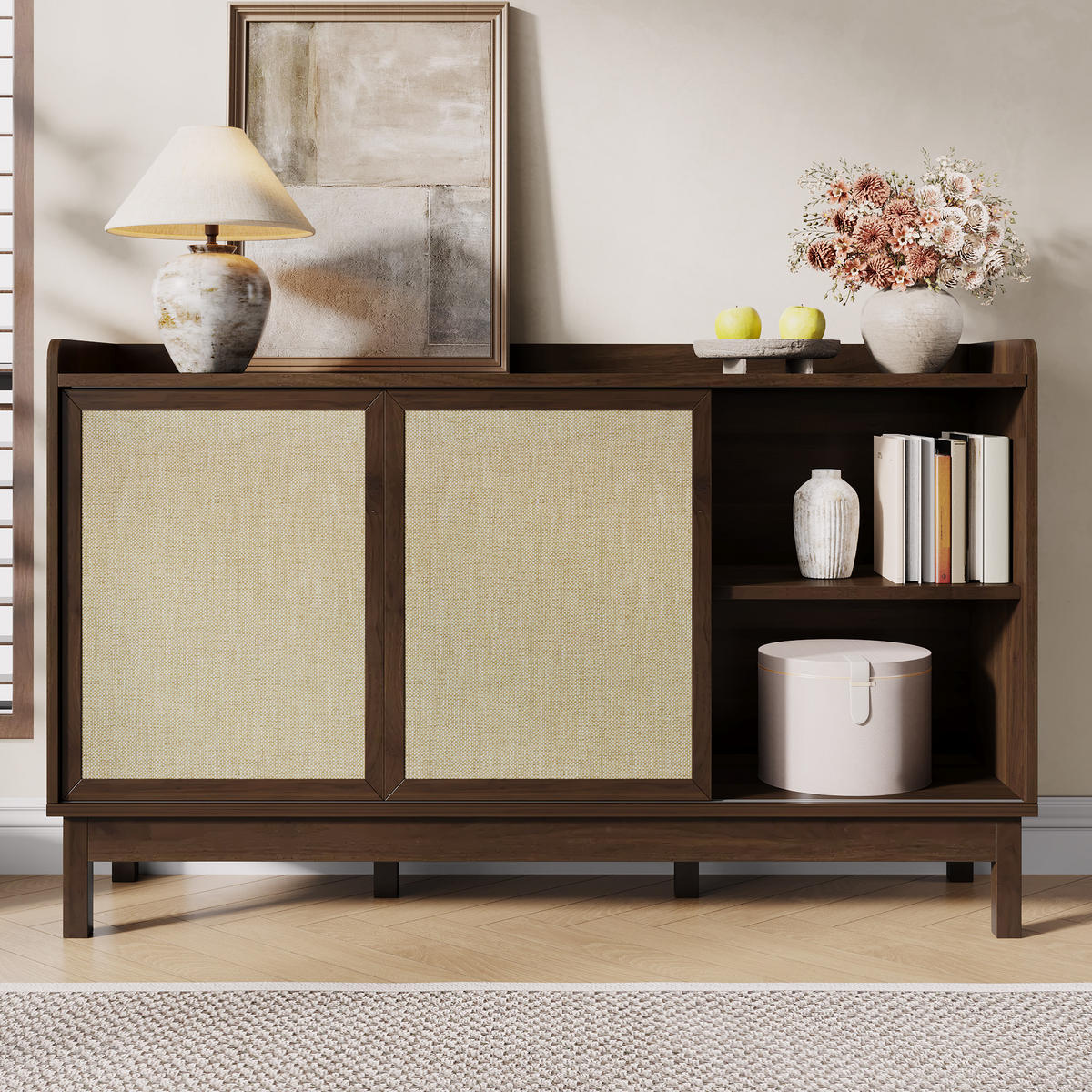 SIDEBOARD Schiebetüren 2 Schubladen Wohnzimmer - Naturfarben, Holzwerkstoff (150/80/39.5cm) - LEBENLANG