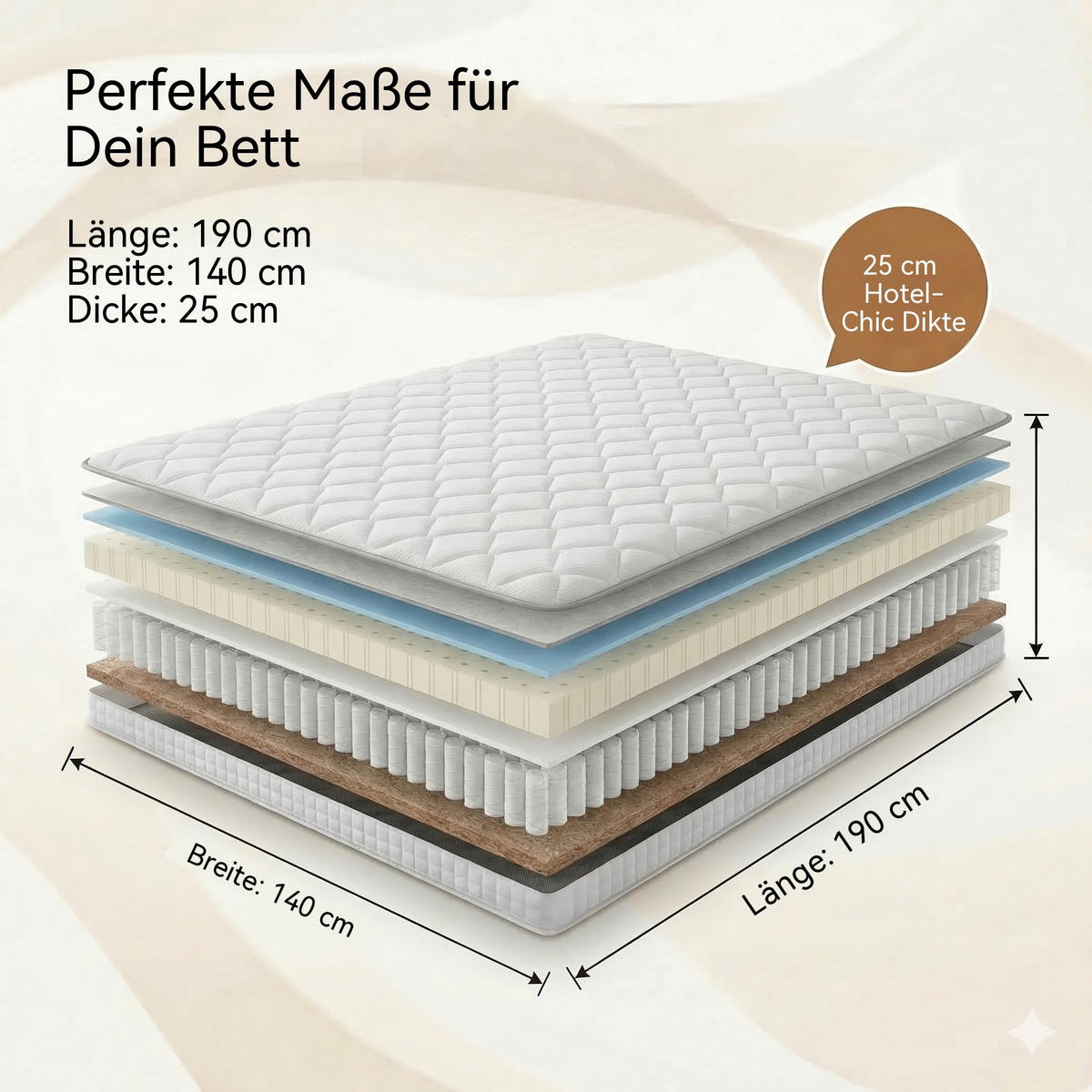 TASCHENFEDERKERNMATRATZE 140/200 cm Weiß, H4 Höhe 25 cm mit Komfortschaum - Weiß, Textil (140/200cm) - Oxeza