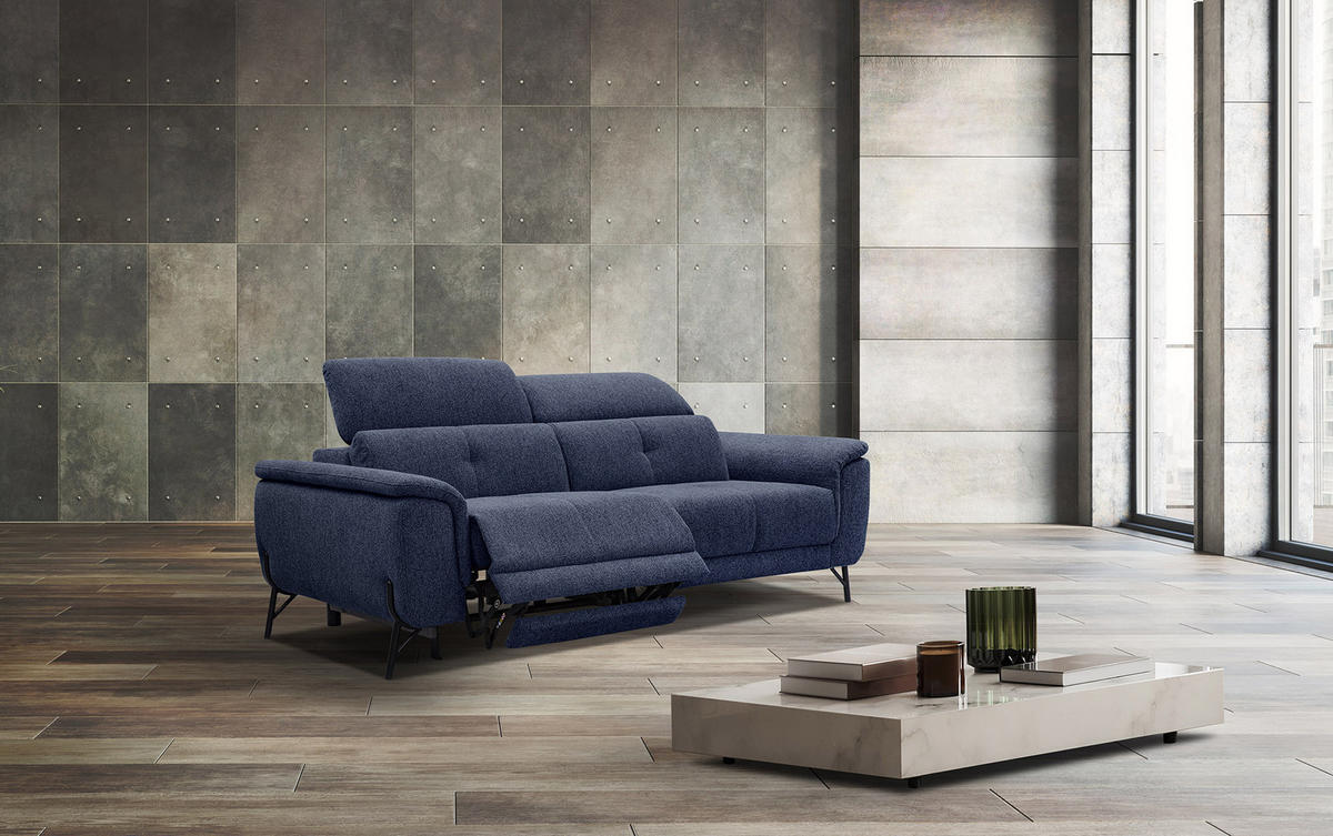 SOFA AVENA 3-Sitzer mit 1 Relaxfunktion, dunkelblau - Dunkelblau, Holzwerkstoff/Textil (204/80/108cm) - Courtois Laville