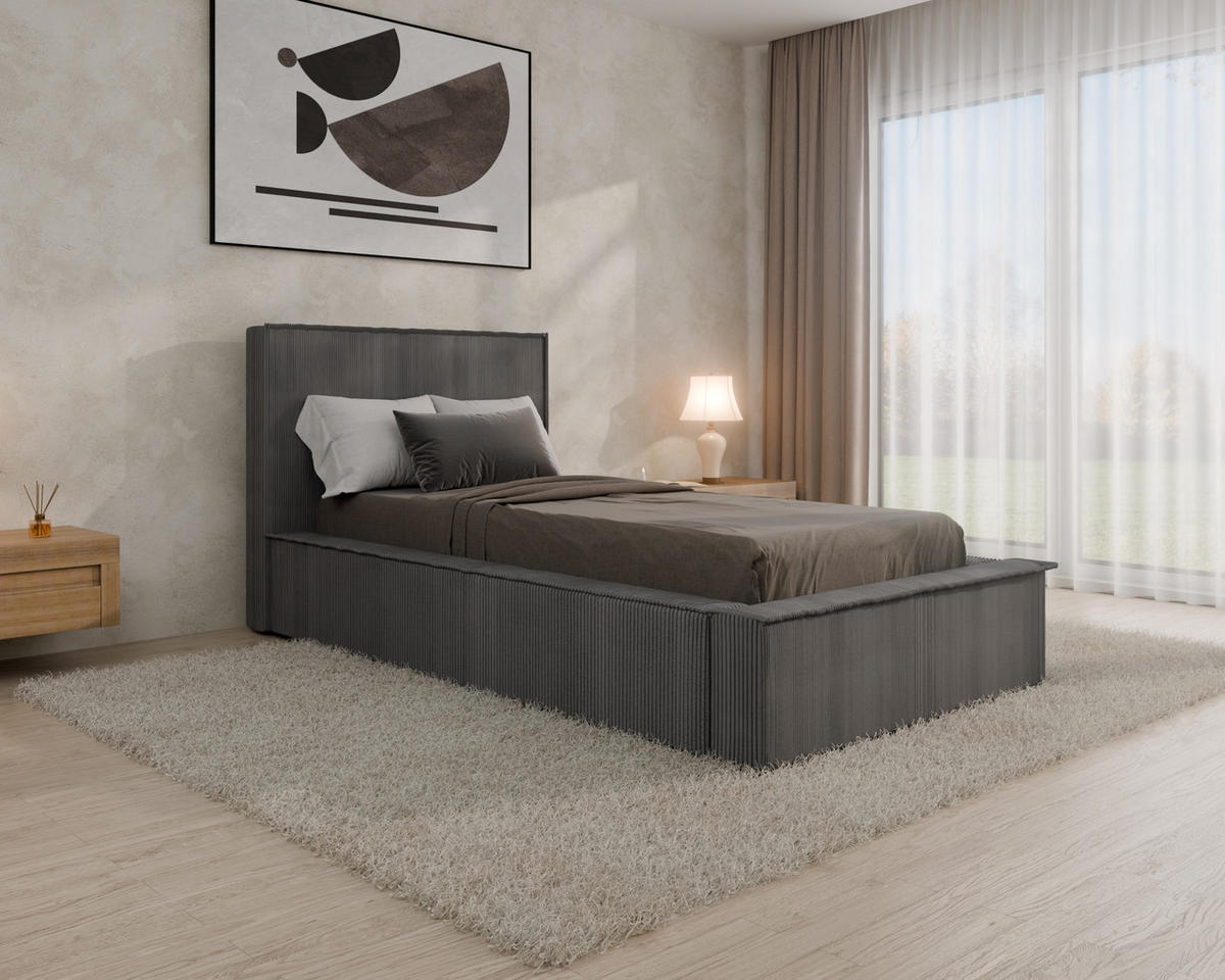 POLSTERBETT SANA 90x200cm Elegantes Polsterbett für modernen Wohnstil , ohne matratze, dunkelgrau - Dunkelgrau, Holz (90/200cm) - Homesy