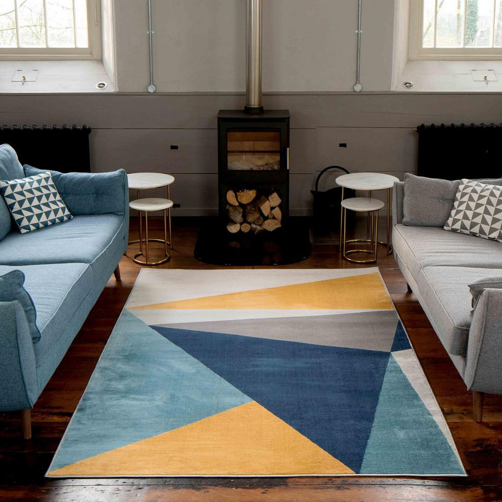 Thumbnail - Kukoon Rugs Webteppich, Blau, Textil, Abstrakt, Rechteckig, 200x290 cm, in verschiedenen Größen erhältlich, schmutzabwei...