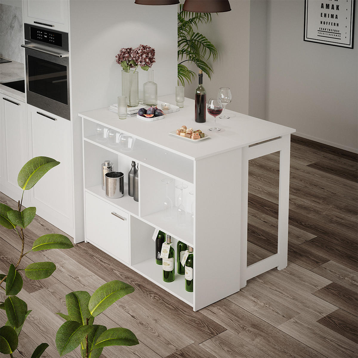 BARTISCH Dominic Weiß 116 x 37 cm 4x offene Fächer und 1x Tür - Weiß, Holzwerkstoff (116/90.5/37cm) - Vicco