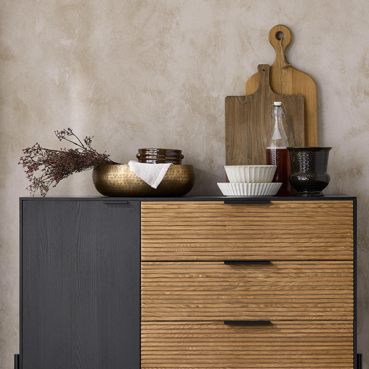 SIDEBOARD Schwarz-Natur - Schwarz/Naturfarben, Holzwerkstoff/Metall (114/83/40cm) - SoBuy