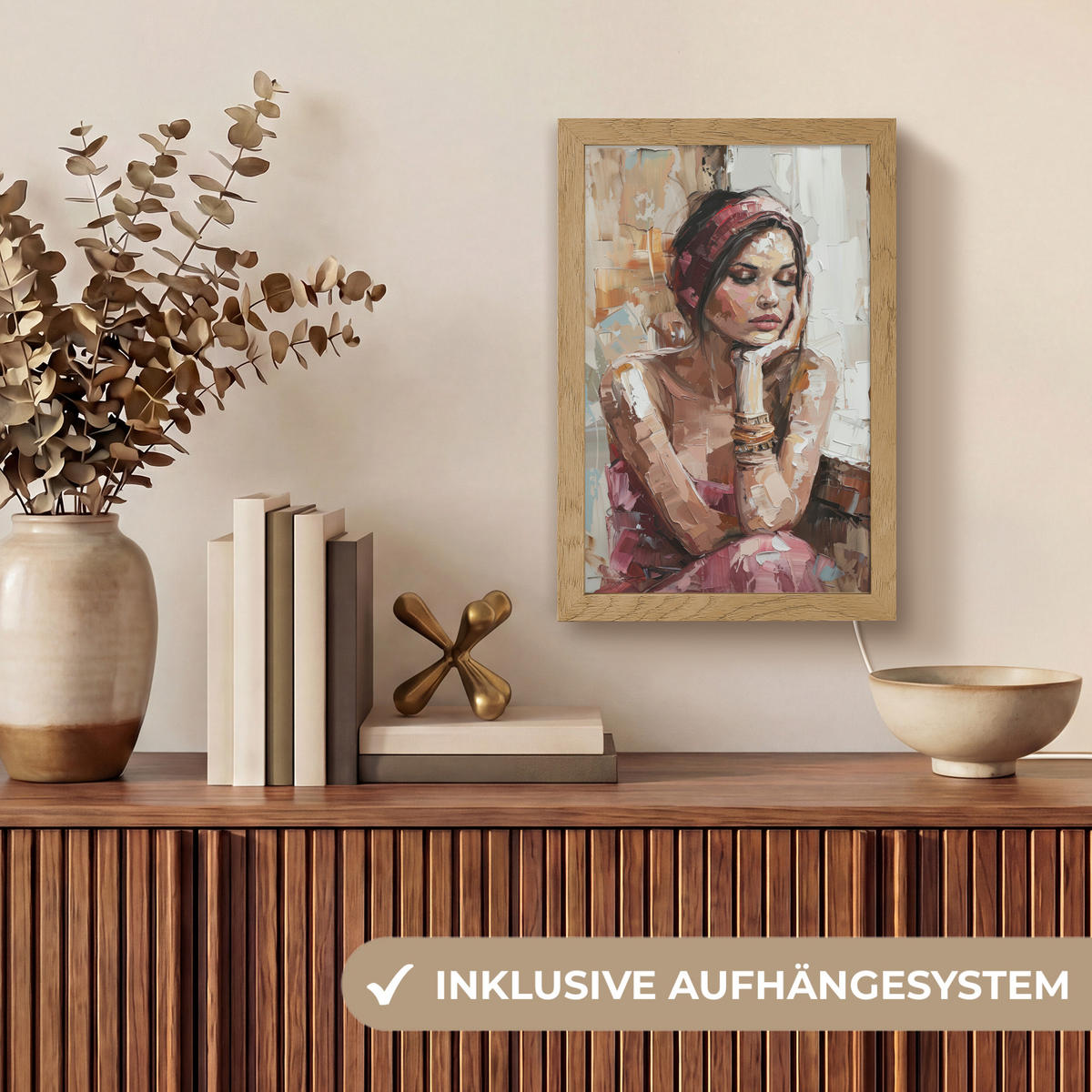 TISCHLEUCHTE Frau - Lackierung - Porträt - Modern 20x30 cm - Bronzefarben, Holzwerkstoff (8/20/30cm) - OnlyWow