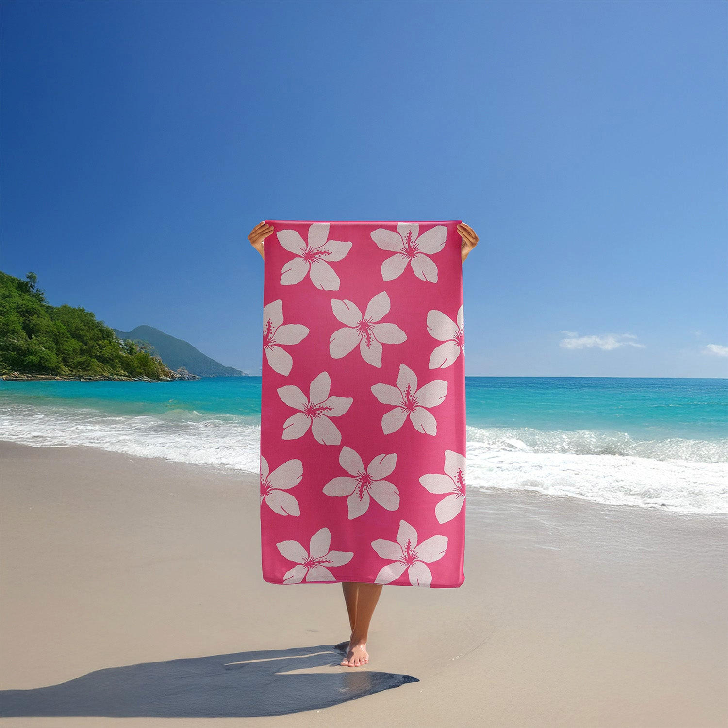 STRANDTUCH Frottee Velours Jacquard Rosa 90x170 400g/m² - Flora - Pink, Textil (170/90cm) - LE COMPTOIR DE LA PLAGE