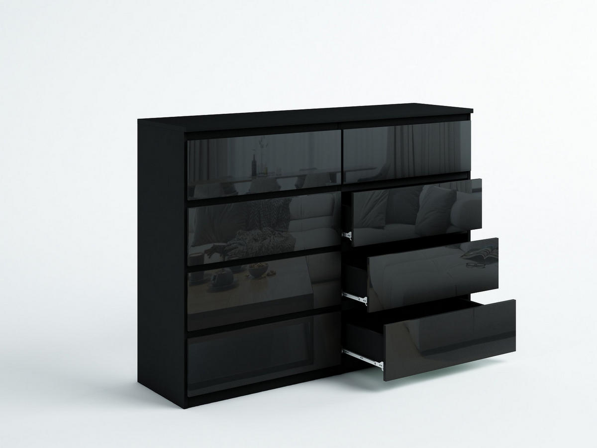 KOMMODE NUDO 120/101,5/39cm mit 8 Schubladen Türen Schwarz - Schwarz Hochglanz/Schwarz, Holzwerkstoff (120/101.5/39cm) - MASSENO