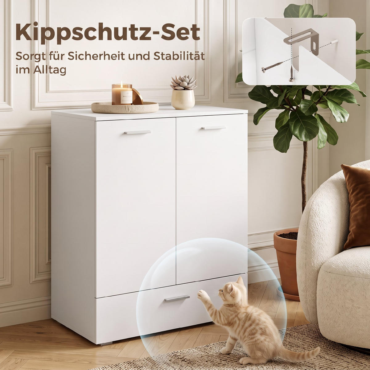 SIDEBOARD i MDF, vitt - Vit, Träbaserade material/Metall (42/100/80cm) - HOMCOM